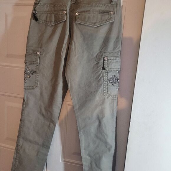CmY2K Miss Me CP1246C Cargo Khaki Olive Green Pants Sz27 Nwt Beaded Rhinistone - Picture 9 of 10